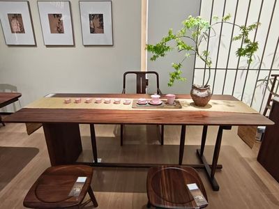 团团圆现代实木全实木红斑马大板茶桌
